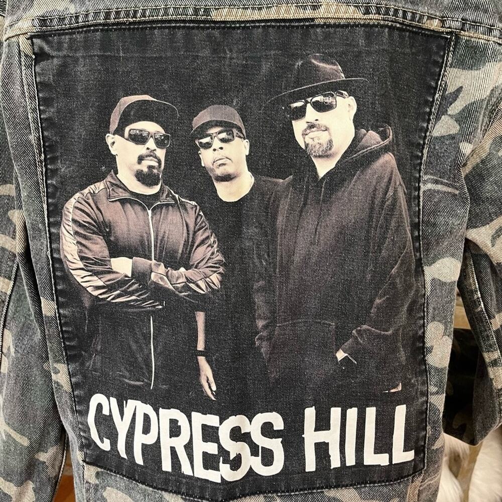 CYPRESS HILL denim jacket men's camo green & gray size MEDIUM - Picture 11 of 14